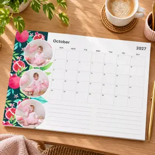 Holiday wall calendar with a stylish design featuring white text on a black background, each month showcasing popular holiday destinations, perfect for planning and dreaming about your next vacation.