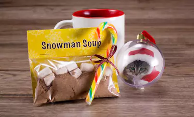 Snowman Soup, a personalised coffee mug filled with hot chocolate and marshmallows, perfect for a cozy winter treat