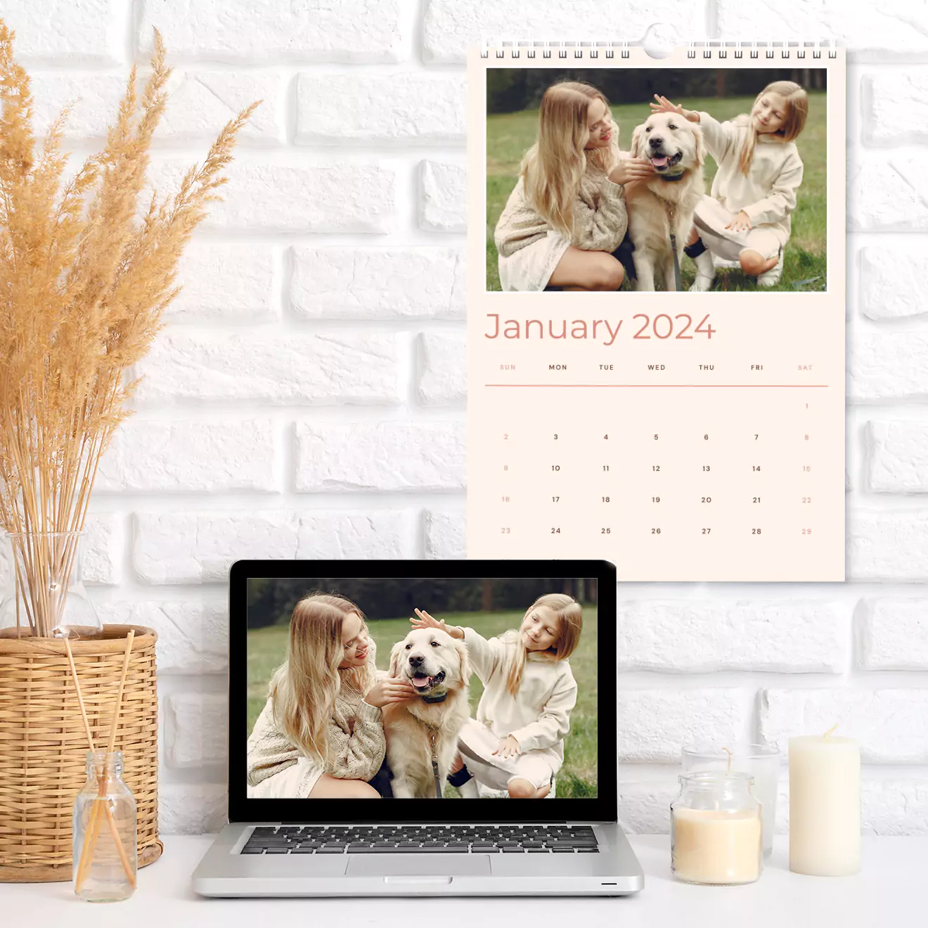 Personalised wall calendar featuring a delightful photo of a baby in a pool, brightening each month with a splash of joy and playfulness, perfect for family homes or your office. It makes a great gift.