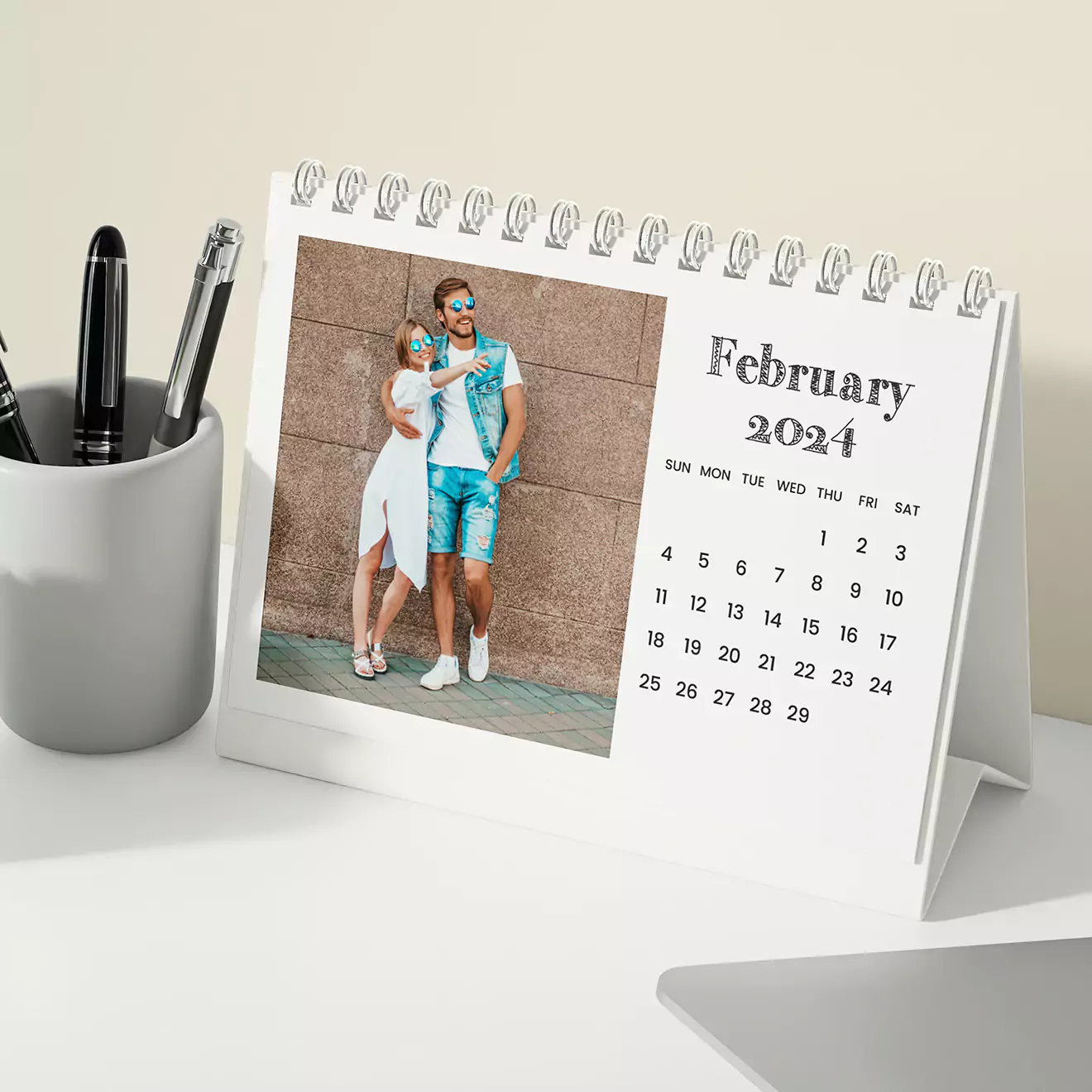 Personalised Desk calendar designed for office use, featuring a sleek, professional layout with clear, monthly views, perfect for keeping track of important dates and appointments in a busy work environment.