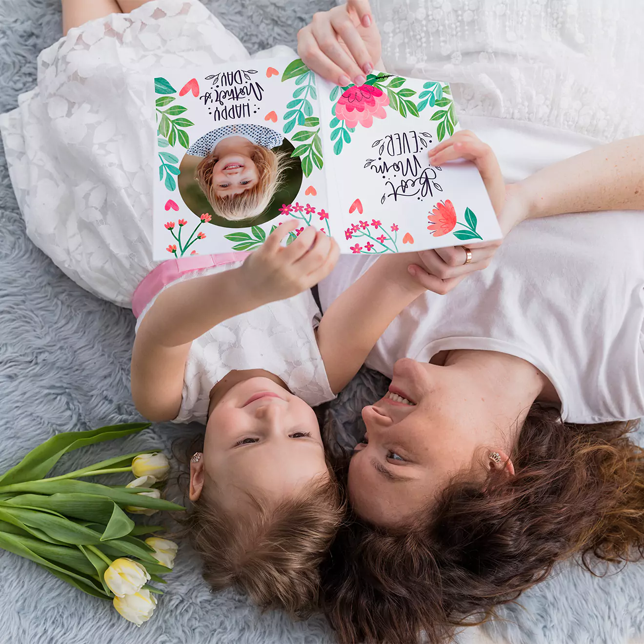 Personalised greeting card featuring a heartwarming photo of a mom and her daughter, perfect for celebrating Mother's Day or any special occasion.