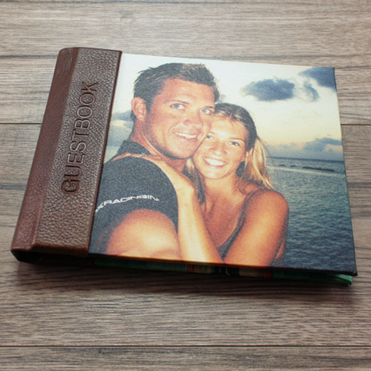 Full view of RapidStudio’s personalised guestbook, showcasing its elegant design and personalised cover.