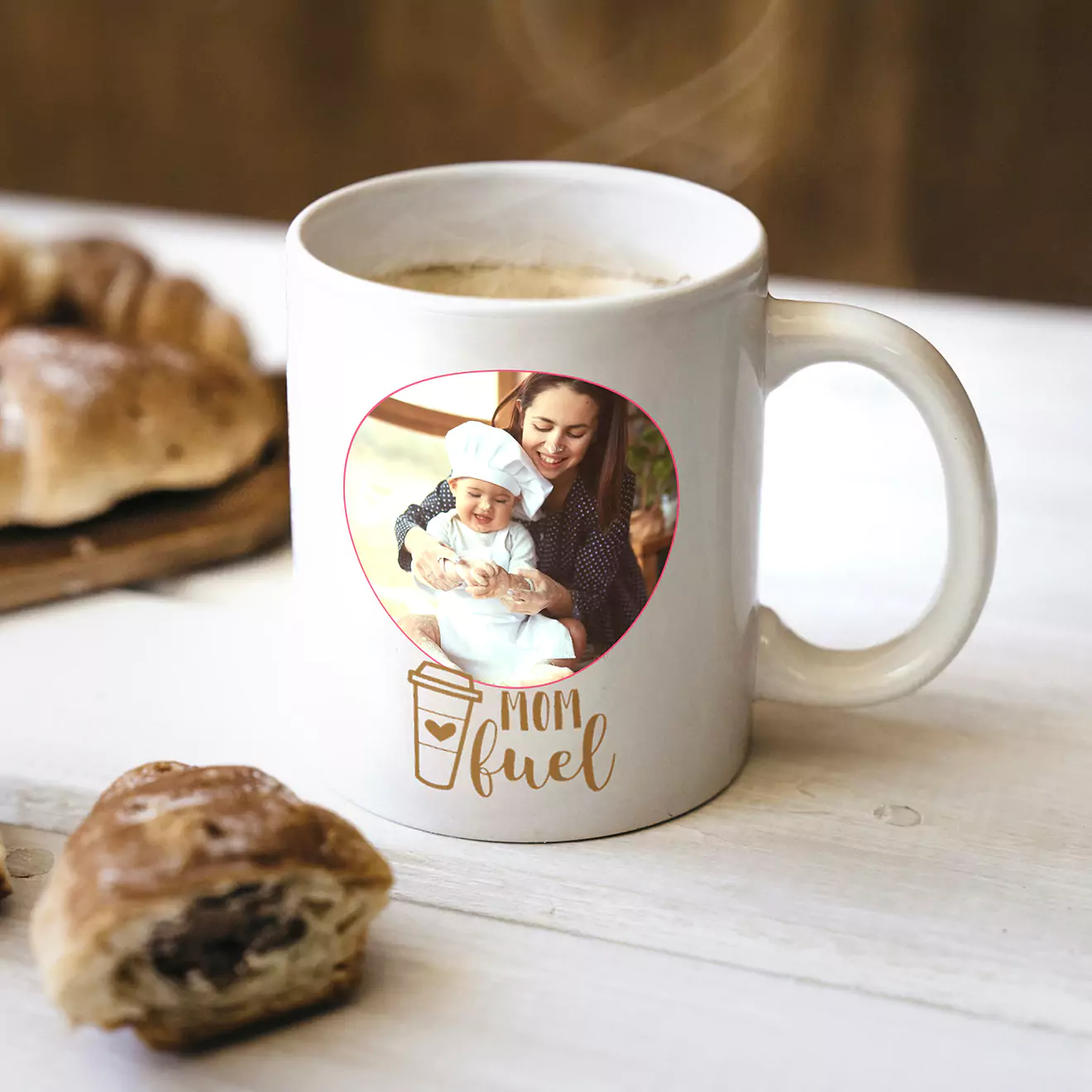 Group of personalised mugs displayed together, each with unique motifs printed inside, including Christmas, birthday, mothers day, fathers day, and thank you themes, perfect for festive gifts or celebrating special occasions.