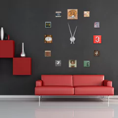 Unique wall clock immortalising your favourite sporting events or club moments, crafted with a dynamic array of canvas prints and shutterblocks, and centered with a robust clock mechanism, perfect for reliving victories and passions with every second.