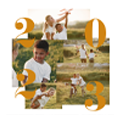 2023 themed photo collage featuring various outdoor family moments. The collage includes images of children and adults enjoying nature, framed by large golden numbers '2023'. Ideal for personalised gifts, photo albums, and keepsakes. Perfect for Christmas, baby showers, or Valentine's Day.