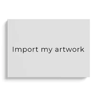 Customisable hardcover photo book with a blank grey cover, featuring the text "Import my artwork" in the centre. Ideal for creating personalised gifts such as photo albums, baby shower gifts, Christmas gifts, or Valentine's Day presents. Suitable for various occasions and perfect for preserving memories.