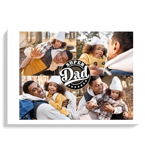 Hardcover photo book with a 'Super Dad' theme, featuring a collage of heartwarming father-child moments. Ideal for gifts for dad, personalised gifts in South Africa, and special occasions like Father's Day or birthdays. Perfect for creating a memorable photo album.