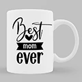 White ceramic mug with the phrase "Best Mom Ever" printed in black, featuring a heart symbol. Ideal for Mother's Day, birthdays, or as a thoughtful gift for her. Perfect for personalised gifts in South Africa and other special occasions.