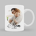 White ceramic mug featuring a personalised design with a photo of a mother and child, and the text "Mom EST. 2022" in elegant script. Ideal for Mother's Day, baby shower gift ideas, or as a thoughtful personalised gift for her.