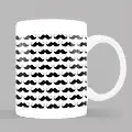 White ceramic mug featuring a playful pattern of black moustaches arranged in neat rows. Ideal as a quirky gift for men, this mug is perfect for birthdays, Christmas, or Father's Day. A fun and stylish addition to any kitchen or office, making it a great personalised gift option in South Africa.