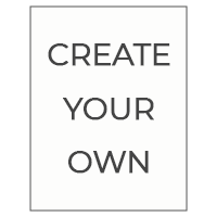 Customisable poster with the text "CREATE YOUR OWN" in bold, black letters on a plain white background. Ideal for personalised gifts, home decor, or special occasions. Suitable for various themes and can be tailored to individual preferences.