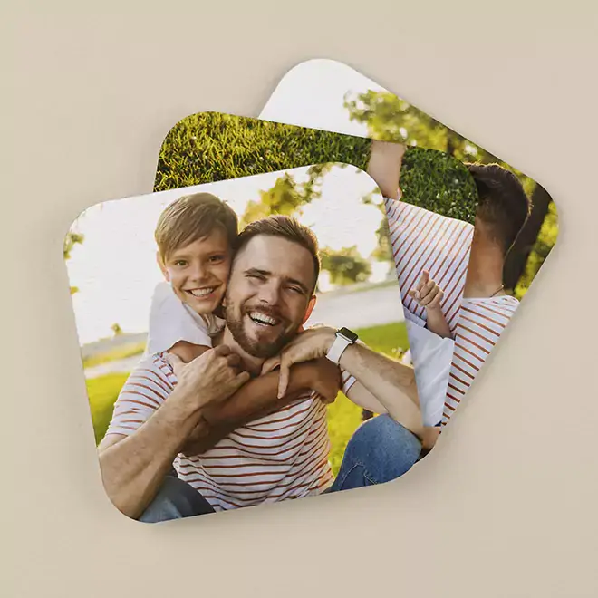 Print your own personalised photo tableware online with RapidStudio and print your photos on to coasters