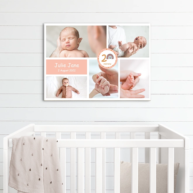 Baby-Blocks A2 personalised canvas collage, featuring a playful arrangement of your baby's photos in a series of block designs, capturing the joy and innocence of early childhood in a creative display.