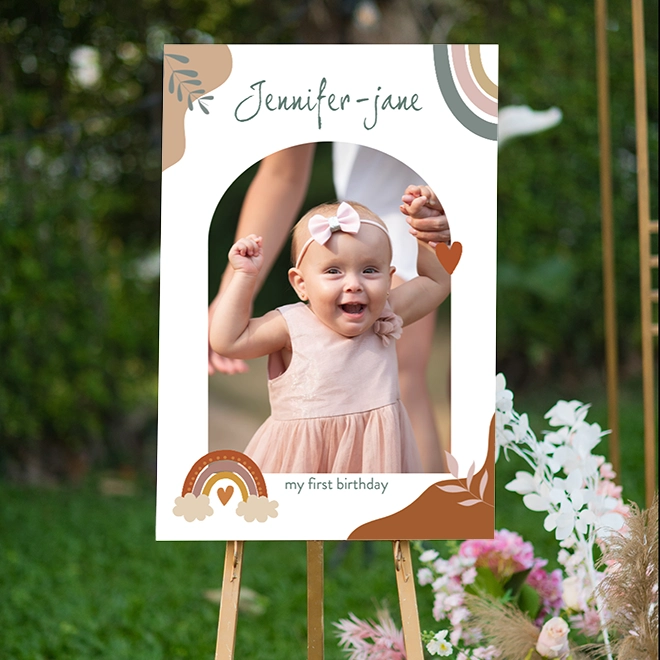 Boho Birthday personalised A0 canvas collage, embracing the free-spirited bohemian style with earthy tones and whimsical designs, perfectly capturing the essence of a boho-themed birthday celebration.