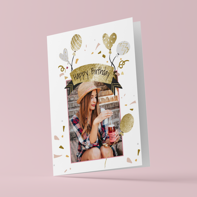Print your own Gold and black birthday card online with RapidStudio