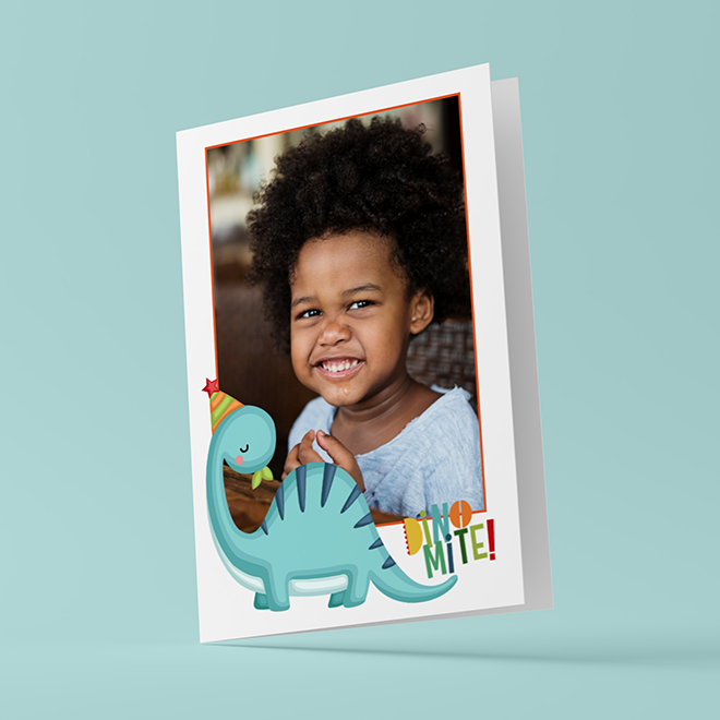 Print your own dinosaur birthday card online with RapidStudio 