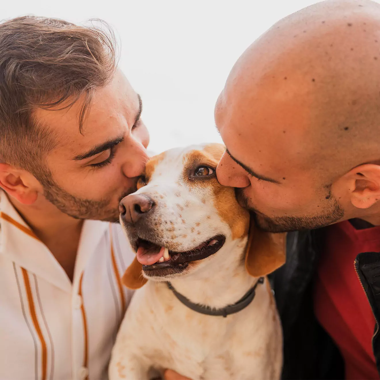 Two men kissing their dog, capturing a loving moment. Perfect personalised gifts for pet lovers, ideal for any special occasion. Thoughtful gift ideas in South Africa.