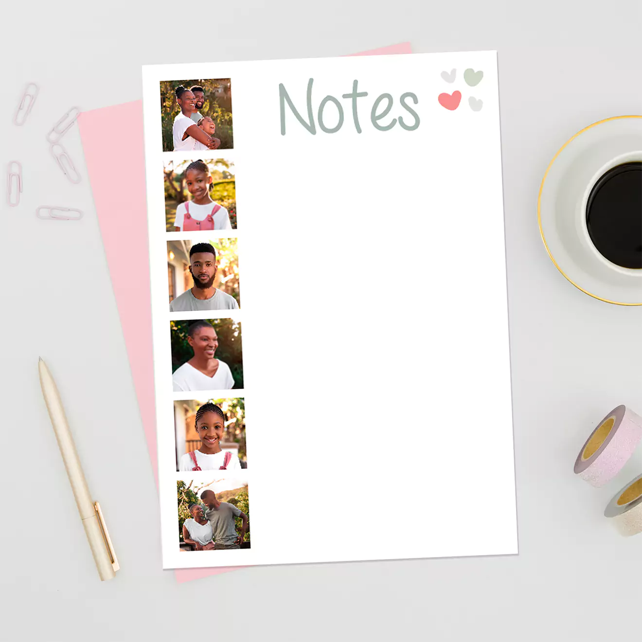 A stylish personalised notepad, perfect for Mother's Day. This themed notepad, placed on a table, makes an ideal gift for her, offering both practicality and thoughtful design. Gift ideas in South Africa.