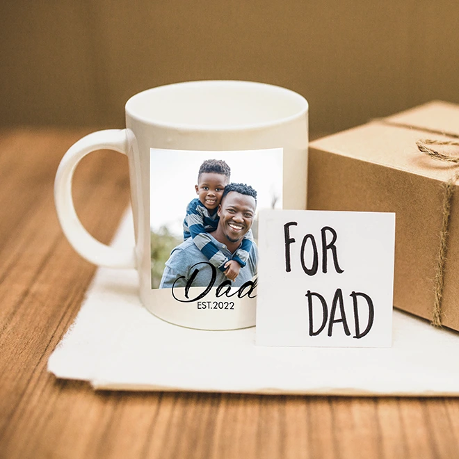 Personalised mug for Dad featuring a custom design and heartfelt message, perfect for showing appreciation and love on special occasions or just because.