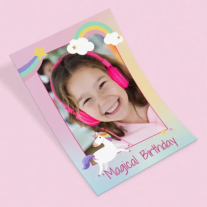 Print your own girl birthday unicorn poster online with RapidStudio 