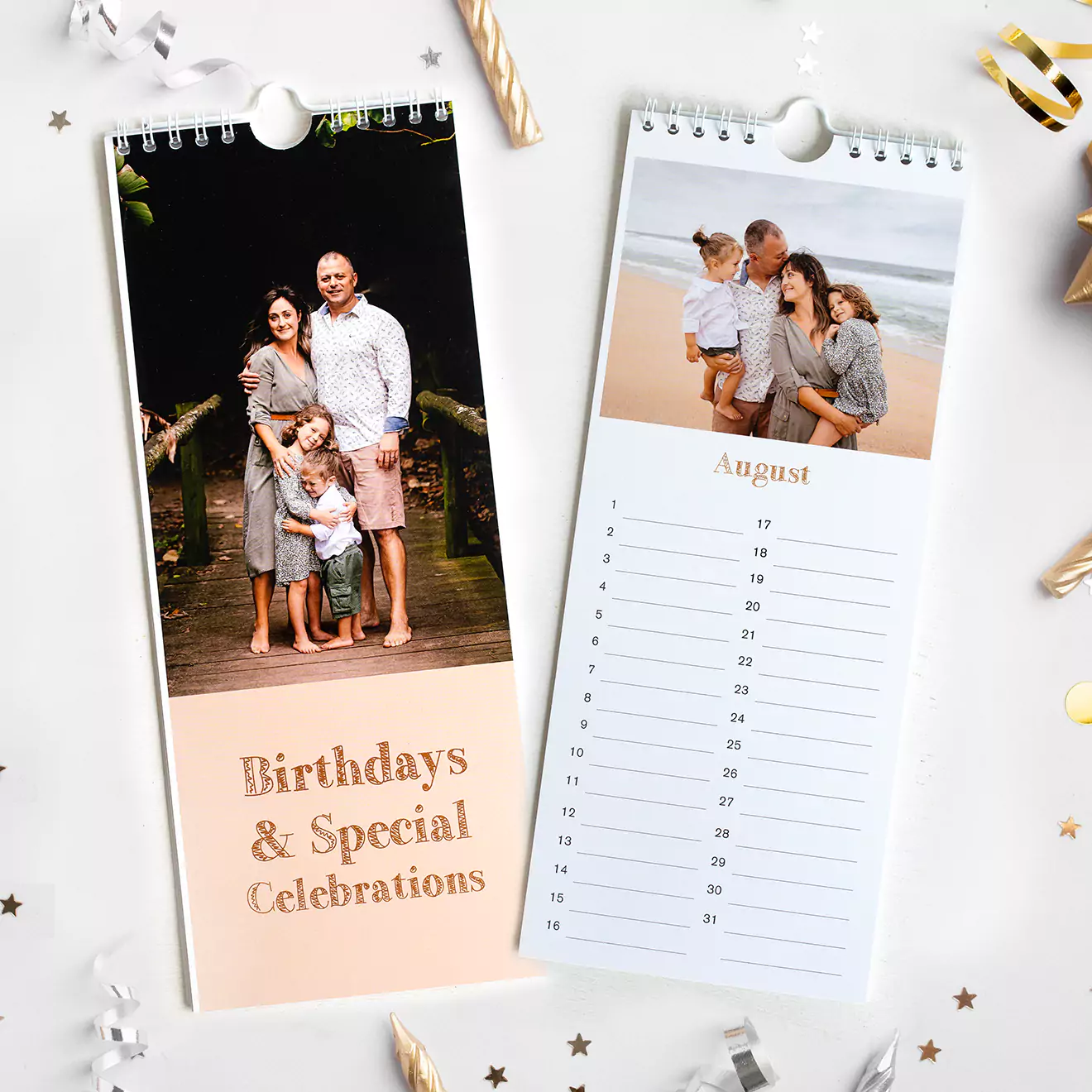 Birthday-themed personalised calendar, crafted to help you remember and celebrate all the important birthdays throughout the year, with festive and cheerful designs for each month.