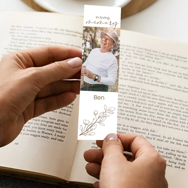 Image of a 'Contemp Memory' bookmark, featuring a sleek, modern design, perfect for marking pages while offering a respectful tribute to someone special.