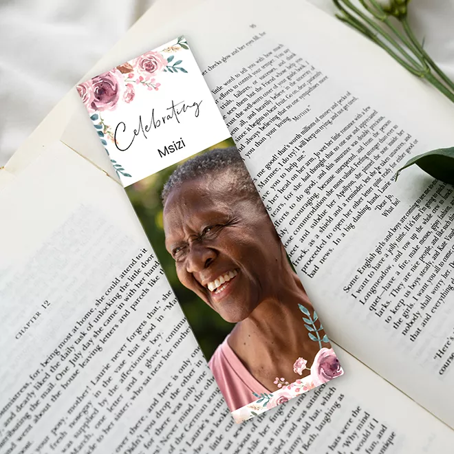 Image of a 'Themed Flower Memory' bookmark, delicately designed with floral patterns, serving as a thoughtful keepsake to remember a loved one.