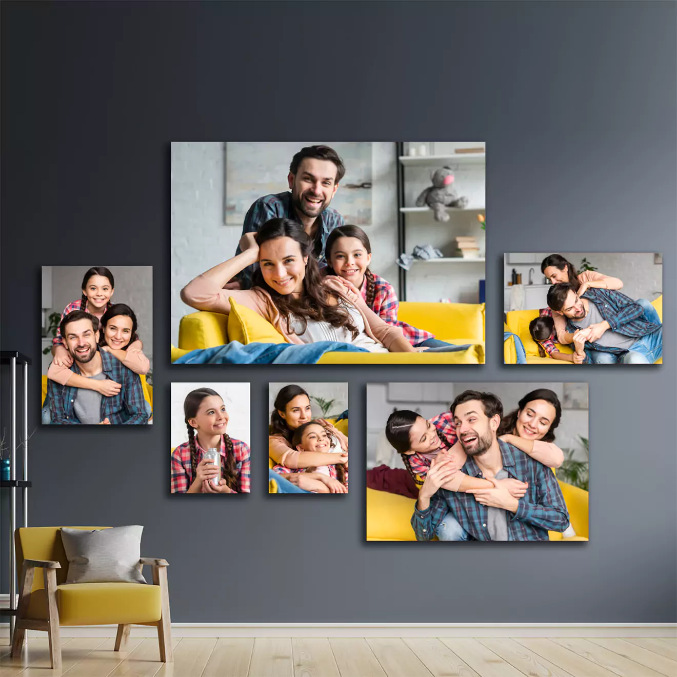 Six-piece large canvas set showcasing a joyful family moment, ideal for creating a stunning visual display in larger spaces. Affordable quality available exclusively in South Africa.