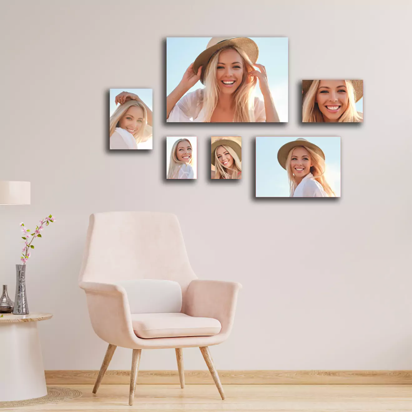 Small canvas set featuring a young girl smiling and posing playfully, perfect for adding a cheerful touch to intimate spaces. Affordable, quality canvases designed for South African homes.