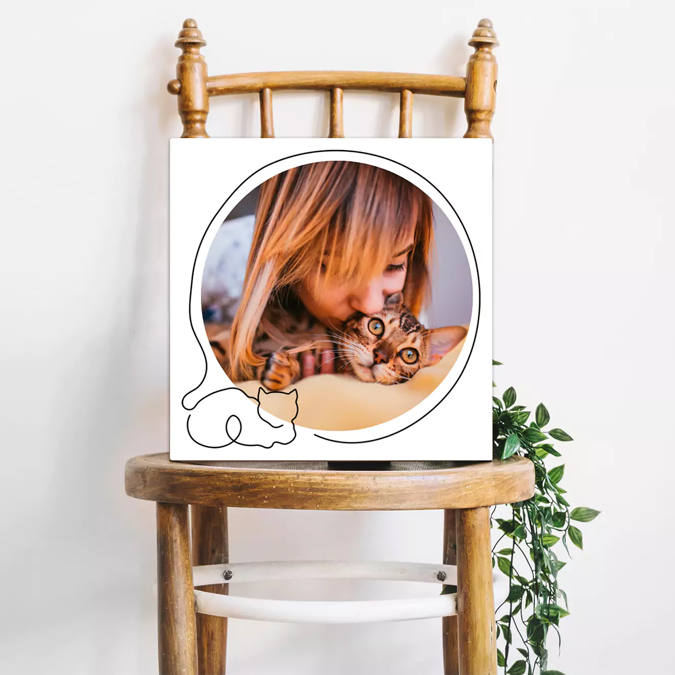 Image of a personalisable 30cm square canvas collage theme titled 'My Cat', featuring spaces for customers to add their own cat photos and decorations, ideal for creating a unique and sentimental wall display celebrating their pet.