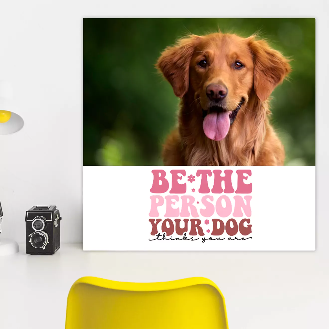 Image of a personalisable 30cm square canvas collage theme titled 'My Dog', featuring spaces for customers to add their own dog photos and decorations, ideal for creating a unique and sentimental wall display celebrating their pet.