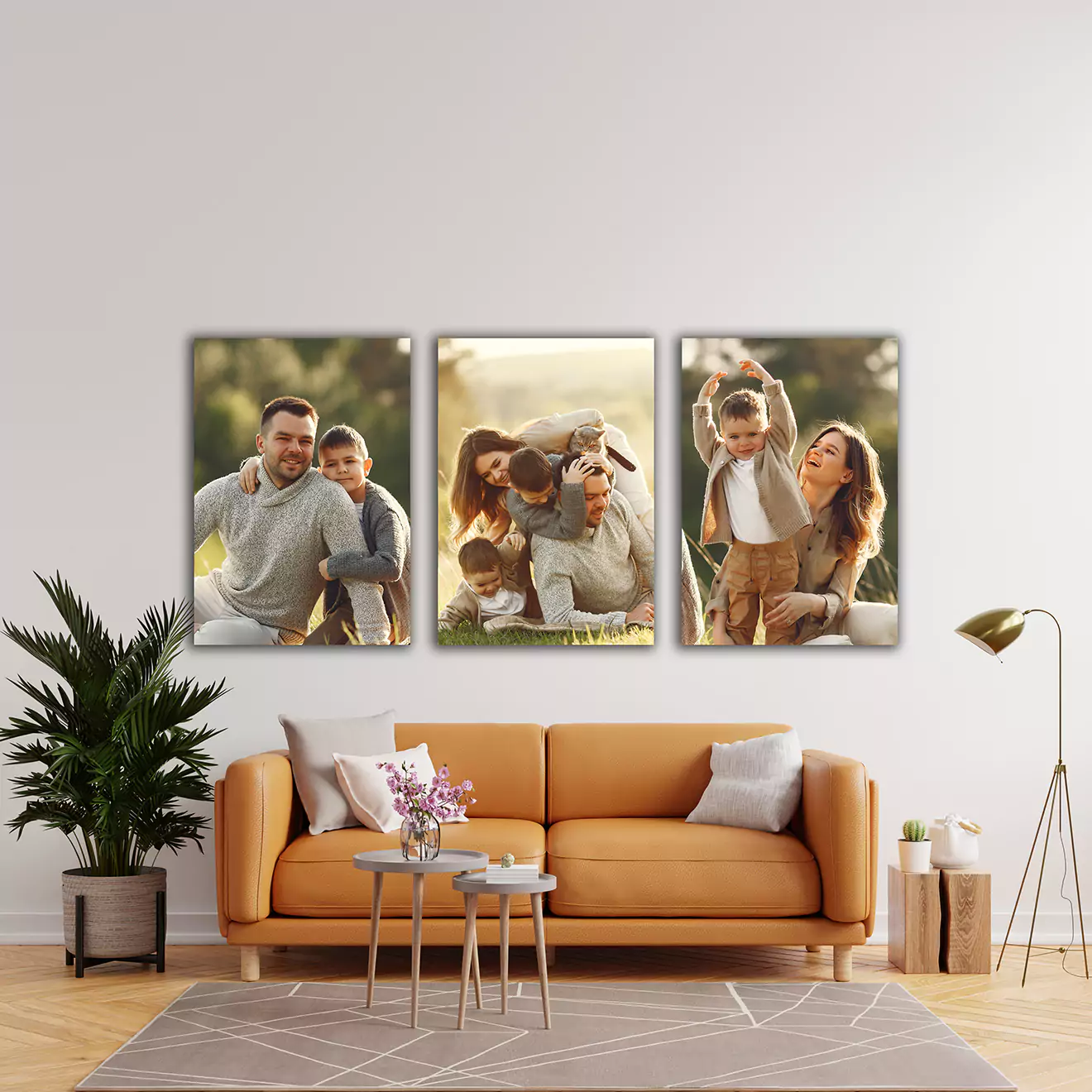 Economical personalised canvas trio set of A1 canvases, designed to bring your cherished photos to life across three panels. This budget-friendly package offers a seamless visual flow, making it the smart choice for adding personalised art to your space without compromising on quality or style.