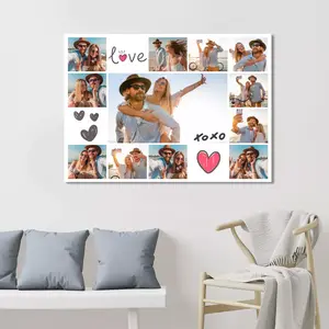 Love personalised canvas A2collage, artistically designed to celebrate the essence of love through a heartfelt compilation of cherished moments, adorned with romantic motifs and tender visuals. A romantic gift.