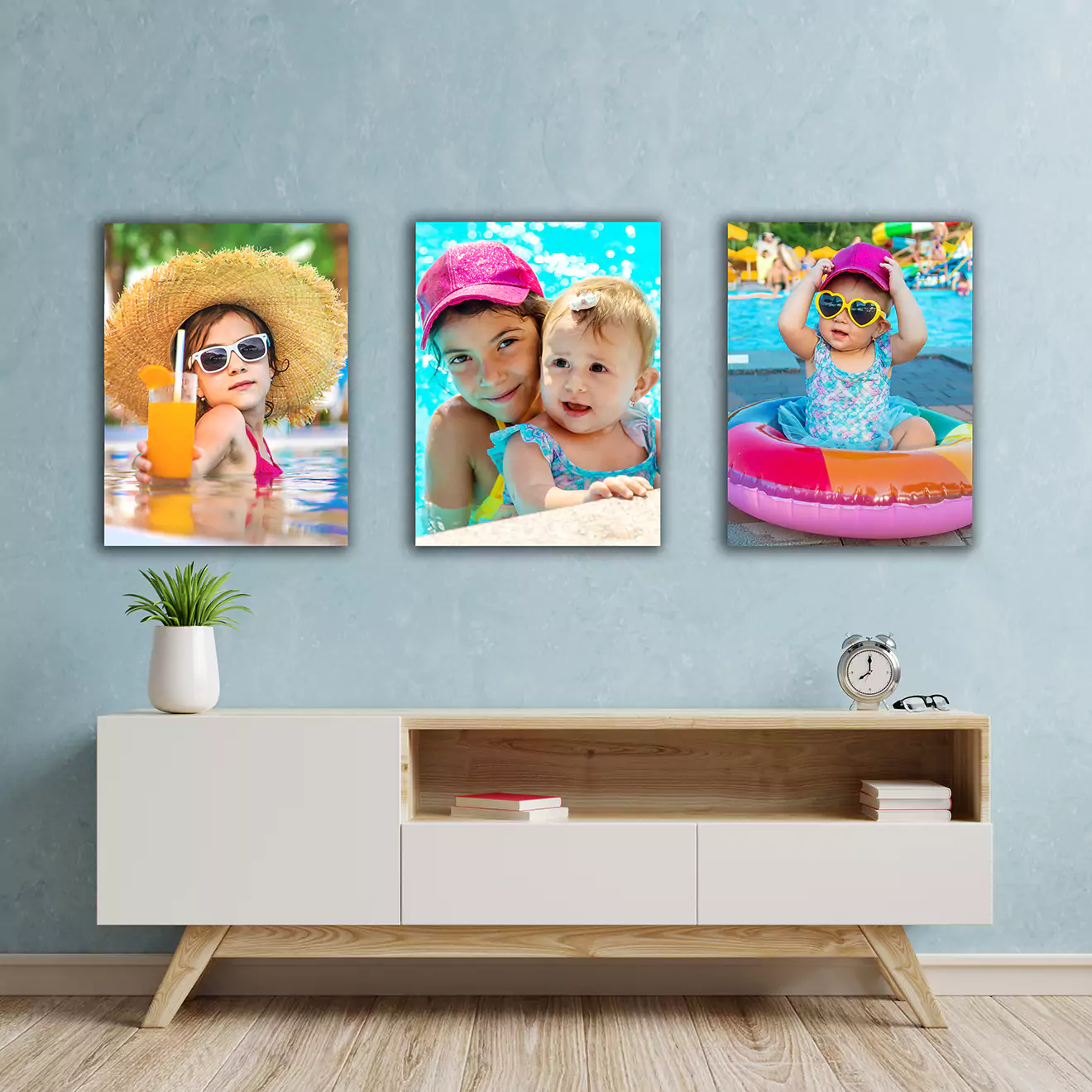 Economical personalised canvas trio set of A2 canvases, designed to bring your cherished photos to life across three panels. This budget-friendly package offers a seamless visual flow, making it the smart choice for adding personalised art to your space without compromising on quality or style.