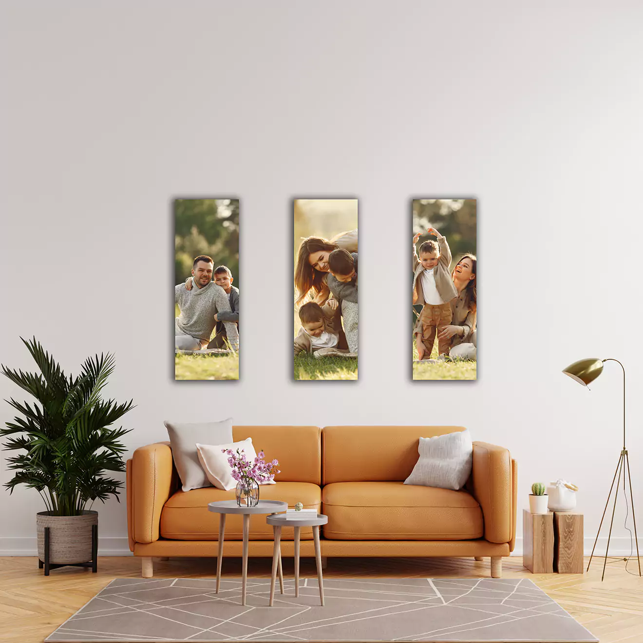 Value pack personalised canvas set of three half A1s, offering a unified look with custom imagery spread over three canvases. It's the most affordable way to fill your walls with personalised art, perfect for creating a feature wall that tells your story in a visually compelling way.