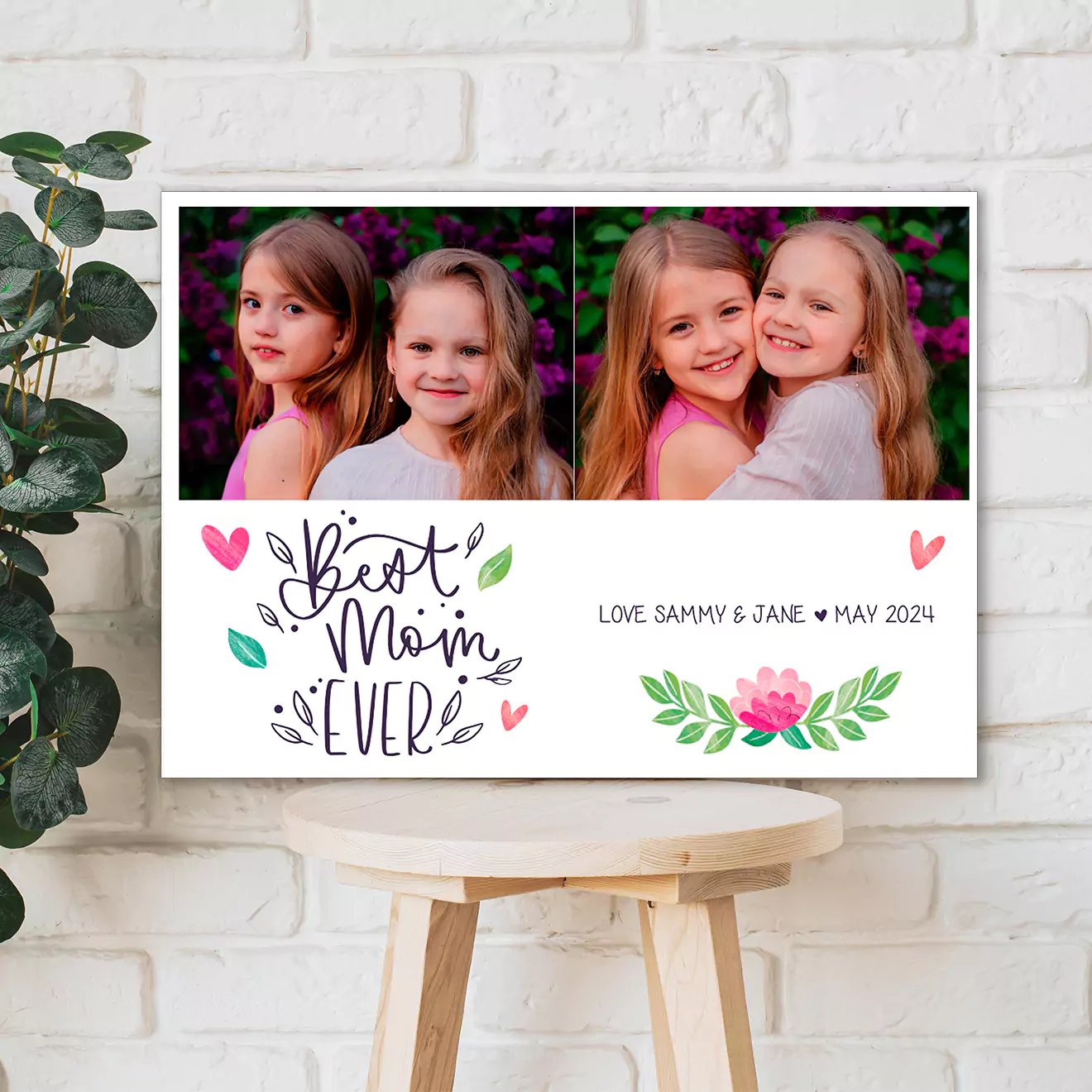 Elegant 'Mom Floral' themed A2 canvas collage, adorned with beautiful floral designs. the perfect gift for her for Christmas, Valentine's Day or birthday present for mums. Ideal personalised gifts in South Africa.