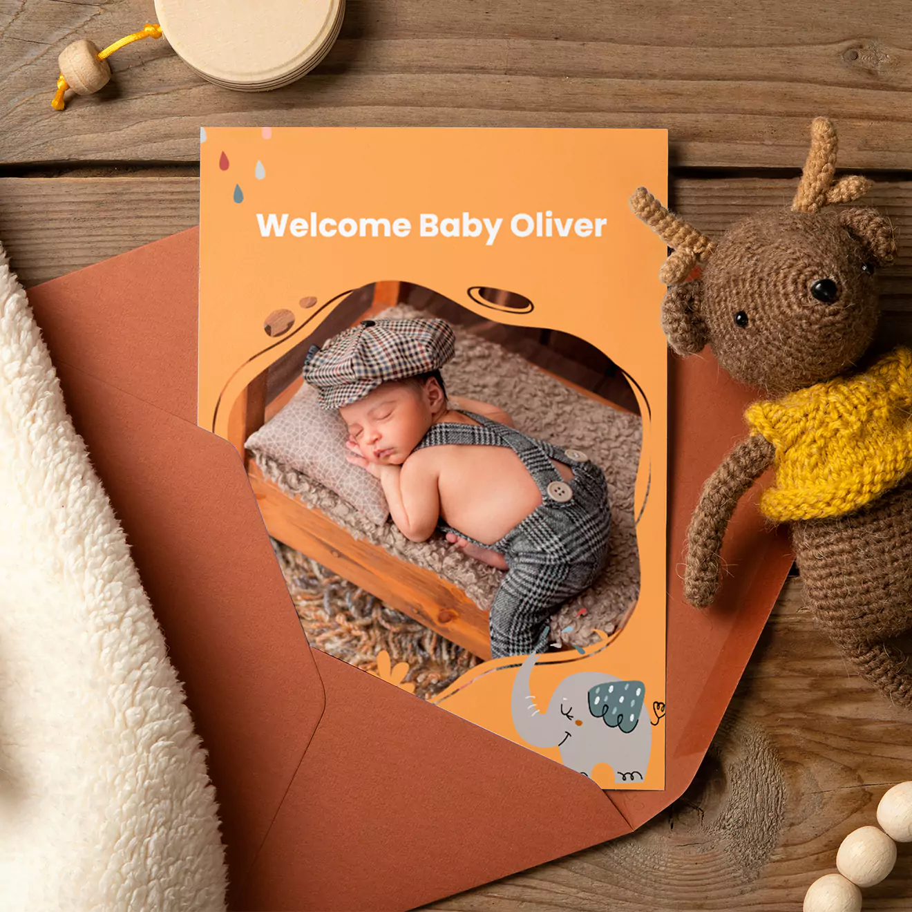 Welcome your bundle of joy with our bespoke baby greeting cards, perfect for sharing your happiness. Personalise with photos & messages. Proudly South African. Size: small A6