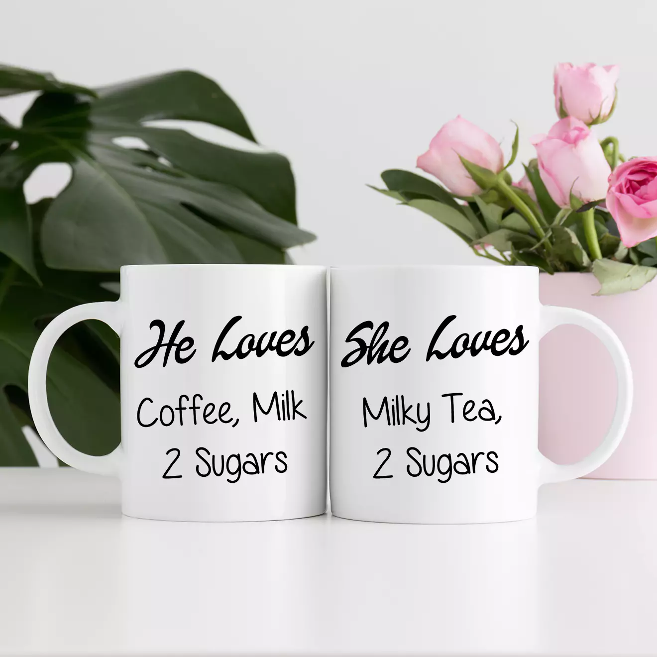 Personalised Couple Mug Set, featuring two mugs with complementary designs that symbolise togetherness and love. Perfect for enjoying your morning brew with your significant other, these mugs can be customised with names, special dates, or heartfelt messages, making every sip a reminder of your bond.