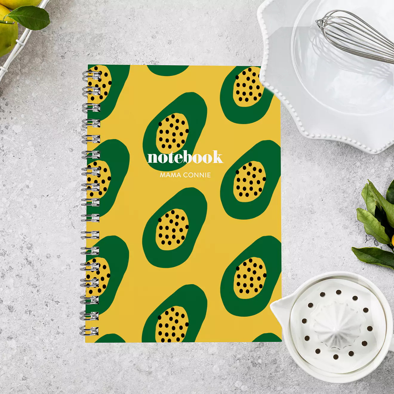 Trendy Avo-themed A4 soft cover notebook, personalised with a vibrant avocado design that’s perfect for foodies, health enthusiasts, or anyone who loves this popular superfood. A stylish and functional choice for notes, recipes, or daily reflections. A great gift