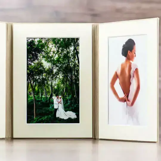 Beautifully mounted photos in a hand made leather frame - Wedding