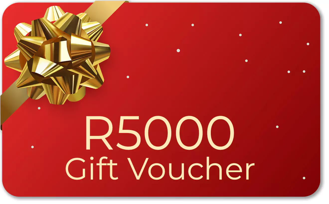 A red gift voucher card with a value of R5000, to be redeemed on rapidstudio personalised photo products such as, Albums, photo books, canvasses, calendars and more. Ideal for various occasions such as Christmas, birthdays, Valentine''s Day, and baby showers. Perfect for locking in black Friday discounts.