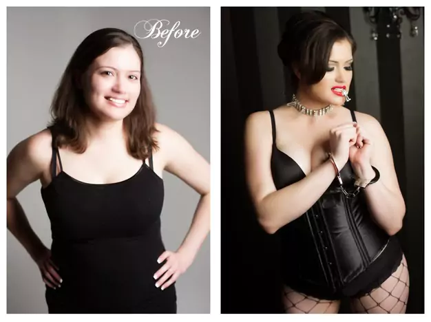 Before and after of the boudoir shoot, showing the transformation of the shot