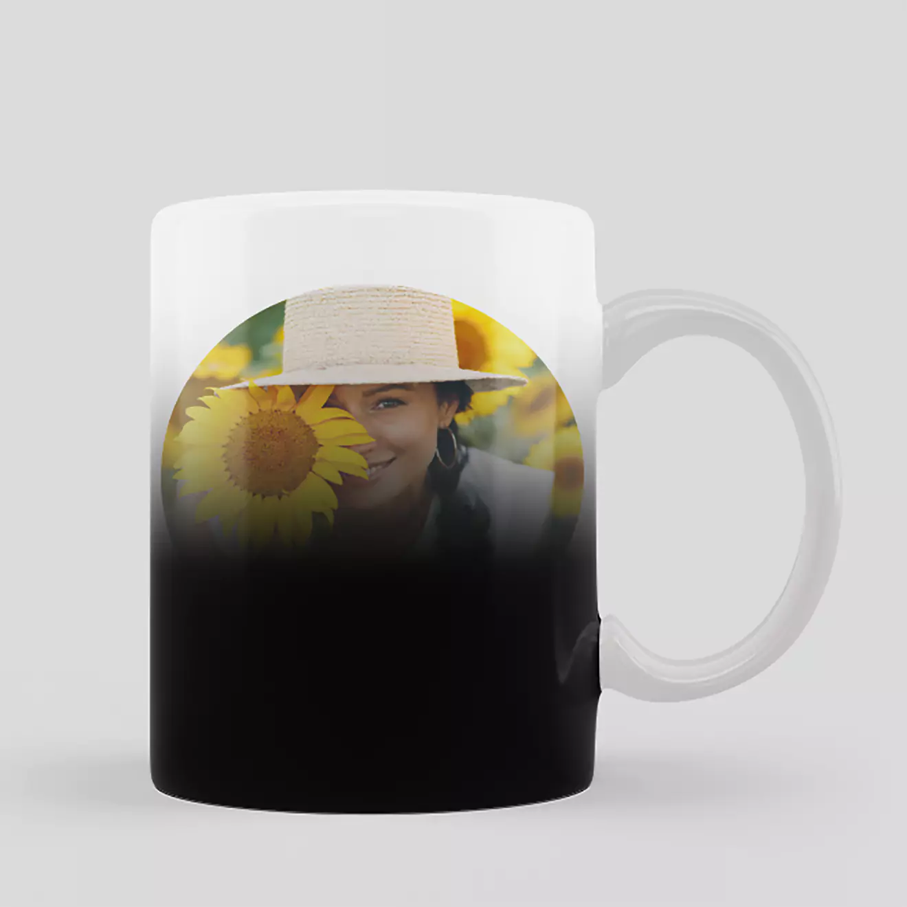 Colour-changing mug, also known as a magic mug, revealing a hidden design when filled with a hot beverage