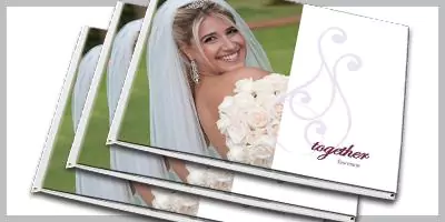 Wedding photo book featuring a bride on the front cover, capturing a special moment