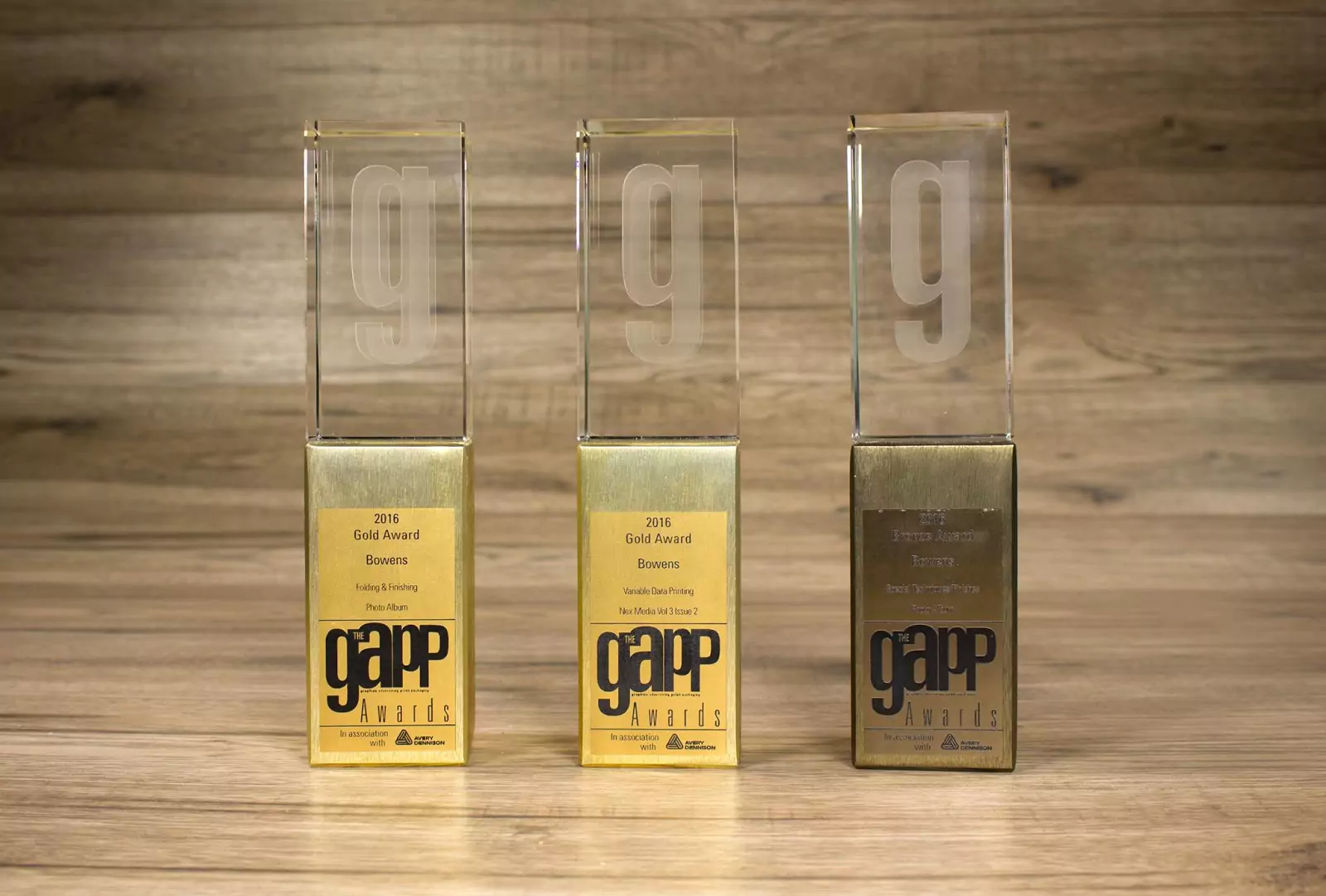 GAPP Awards trophies, awarded to RapidStudio for excellence in photo book design