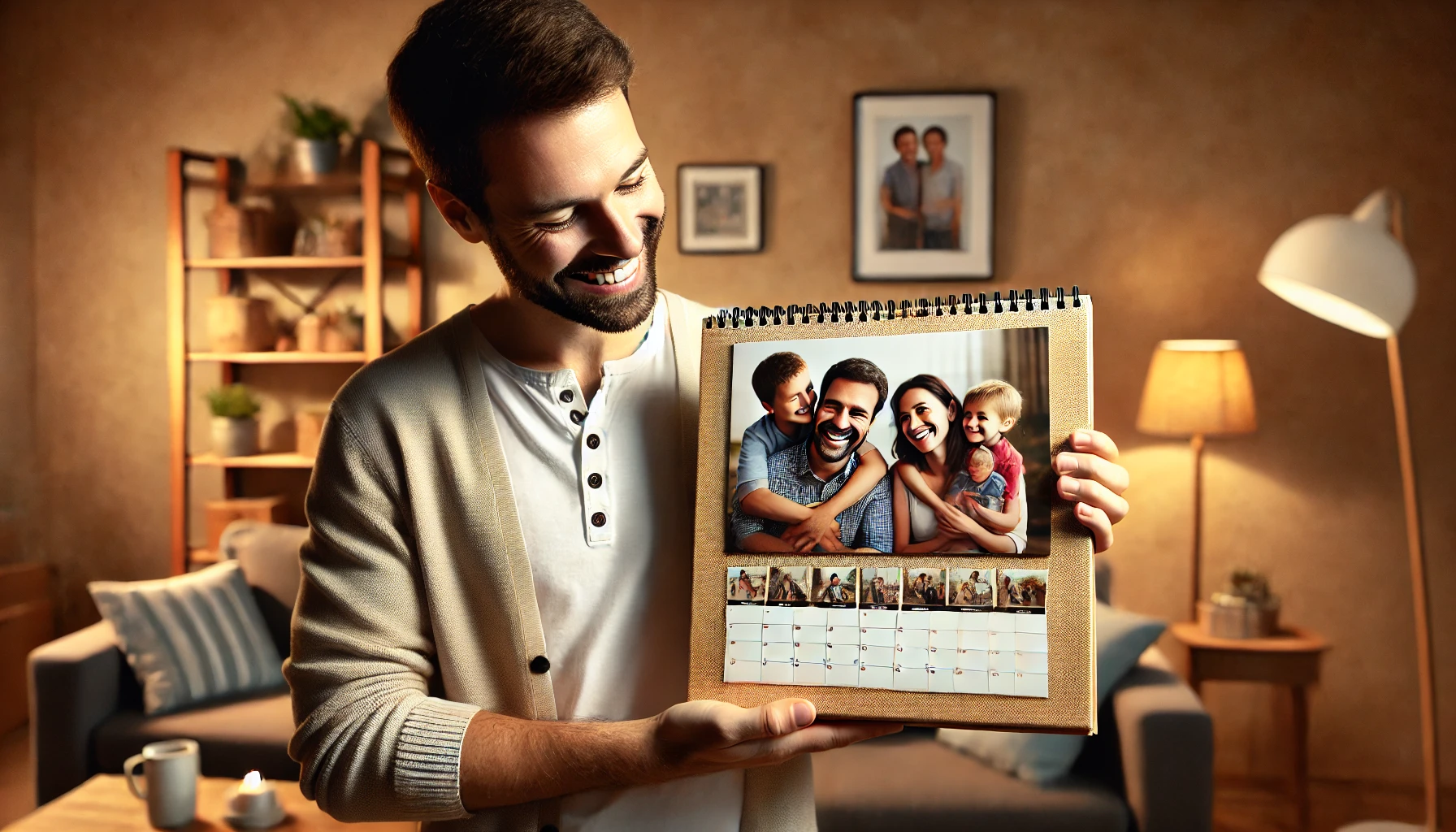 Photo calendar with his family on it. 'The Perfect Gift for Him'