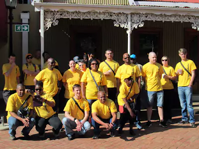 RapidStudio team enjoying a team-building event at Gold Reef City, bonding and having fun together