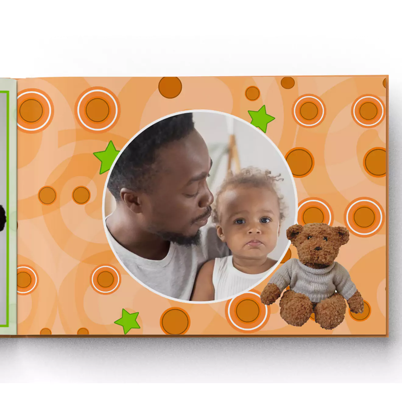 Teddy design photo book featuring a dad and his young child on the cover, capturing a sweet family moment