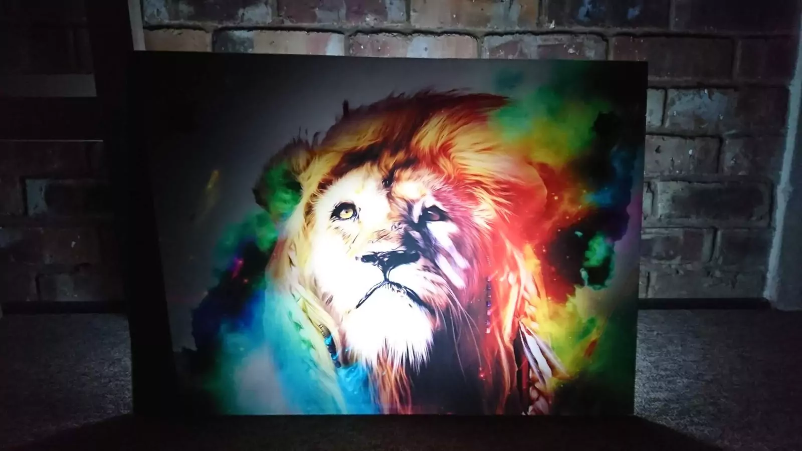 Contrasted version of the Lion Story canvas, enhancing the dramatic effect of the artwork