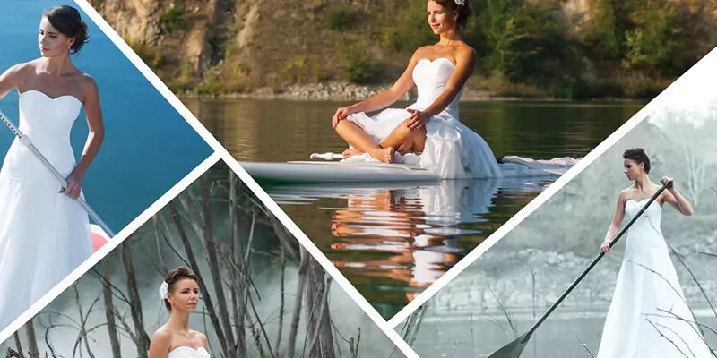 Woman in a wedding dress, capturing a serene moment